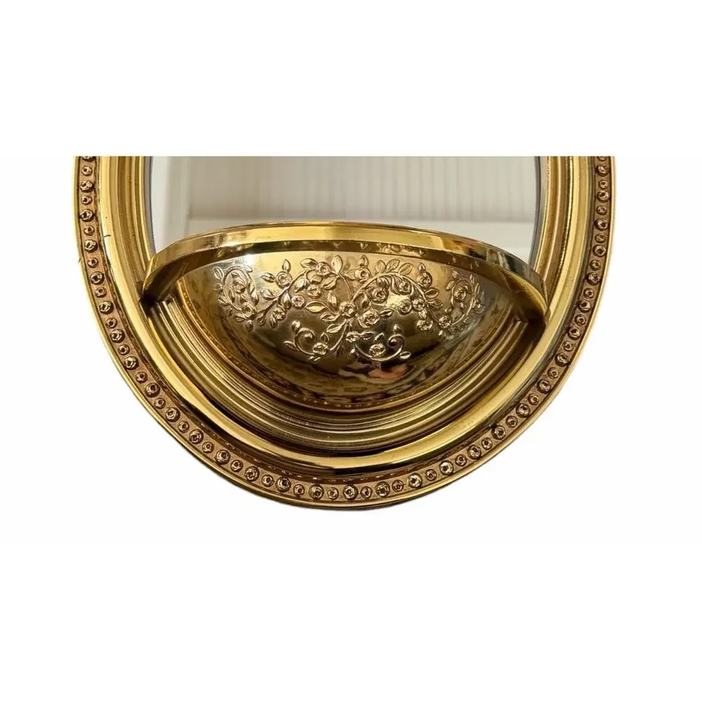 Vintage 1980’s Syroco Oval Wall Mirror With Planter Pocket Ornate Gold Frame